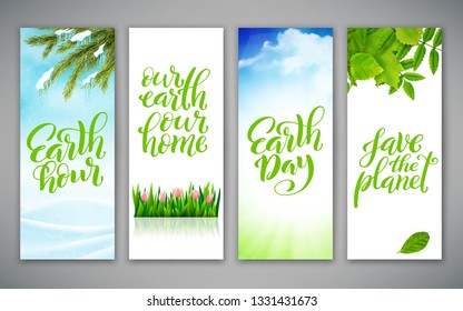 Set of banners for Earth day. Template for poster with handdrawn lettering. Vector illustration.