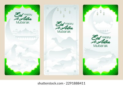 a set of banners for eid al mubarak with a moon and stars on them