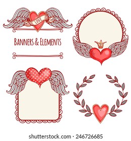 Set of banners and elements with hearts. Happy Valentine's Day!