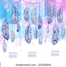 Set of banners with Ethnic feathers for your business