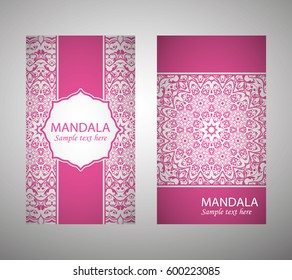 Set of banners with ethnic ornaments and patterns of the mandala. Vector decorative card or invitation design. Islam, Arabic, Indian, Turkish. Antiques, paintings, jewelry. Easy to use and edit