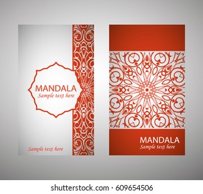 Set of banners with ethnic ornaments and patterns of the mandala. Vector decorative card or invitation design. Islam, Arabic, Indian, Turkish. Antiques, paintings, jewelry. Easy to use and edit
