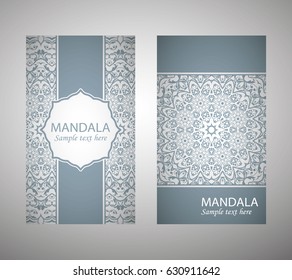 Set of banners with ethnic ornaments and patterns of the mandala. Vector decorative card or invitation design. Islam, Arabic, Indian, Turkish. Antiques, paintings, jewelry. Easy to use and edit