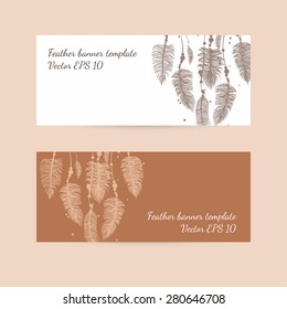 Set of banners with feathers design for a greeting card or your business. Vector EPS 10