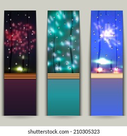 Set of banners with fireworks. Vector illustration.