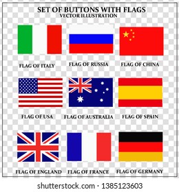 Set of banners with flags. Colorful illustration with flags of the world for web design. Vector transparent illustration