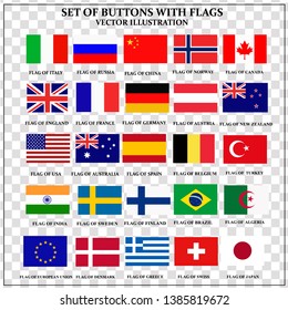 Set of banners with flags. Colorful illustration with flags of the world for web design. Vector illustration with transparent background.