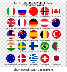 Set of banners with flags. Colorful illustration with flags of the world for web design. Vector illustration with transparent background.