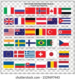 Set of banners with flags. Colorful illustration with flags of the world for web design. Vector illustration with transparent background.