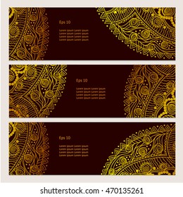 Set of banners with floral Indian ornaments can be used as a business cards