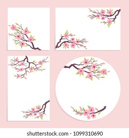 Set of banners with flowering tree branches. Freehand drawing.  Can be used for scrapbook, postcards, print, etc.