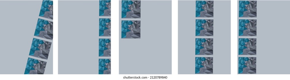 conjunto de banners, volantes en azul y gris con triángulos