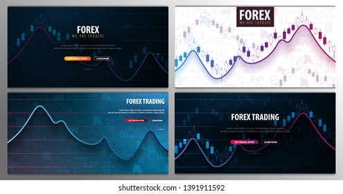 Set banners of Forex Trading Signals. Candlestick chart in financial market. Vector illustration