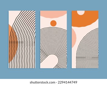 set of banners with geometric lined shapes and circles