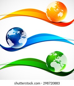 Set of banners with globe waves in bright colors