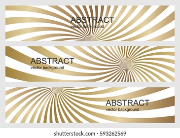 Set of banners. Gold stripes pattern on white. Abstract vector backgrounds.