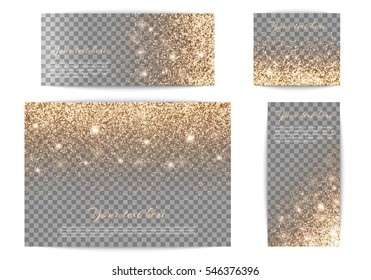 Set of banners with golden highlights on a transparent background
