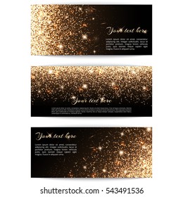 Set of banners with golden light effects on black background.
