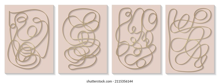 Conjunto de banners con un patrón de líneas doradas. Papel de oro de lujo de la línea de arte. Diseño para cubierta, fondo de invitación, diseño de embalaje, tela e impresión, decoración de pared, afiche. Ilustración vectorial.