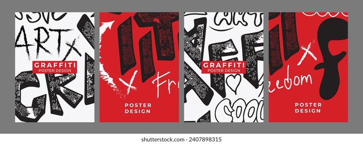 Set of banners in graffiti style. Street art, drawing on the wall. Template for banner, poster, card, flyer, cover. Vector drawing, design elements.