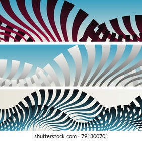 set of banners with graphic waves in blue shades