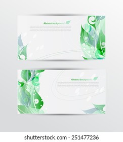 Set of banners with green leaves