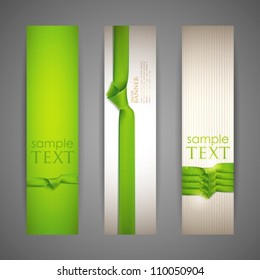 set of banners with green ribbons