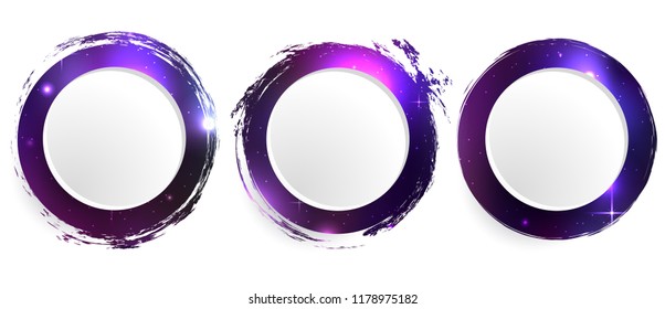 Set of banners with grunge circles with cosmic background. The object is separate from the background. Vector element for banners, cards and your design