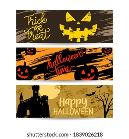 set banners of halloween sale with decoration vector illustration design