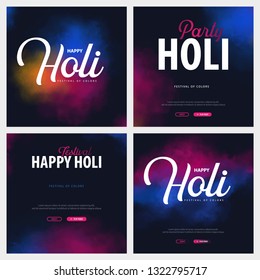 Set of banners Happy Holi. Indian Festival of Colors. Vector Illustration