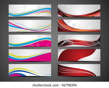 Set of banners and headers with abstract colorful wave forms. Vector illustration.