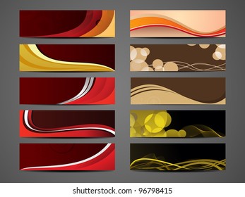 Set of banners and headers with abstract wave forms. Vector illustration.