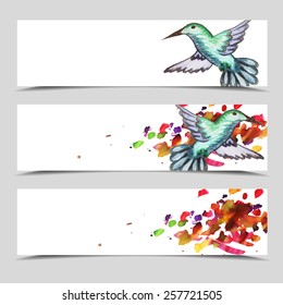 Set of banners with hummingbirds. Gift card