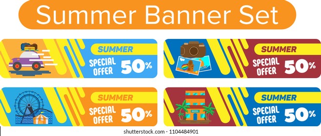 A set of banners with illustrations for the summer theme