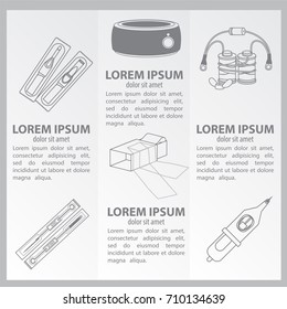 A set of banners with images of tools for tattooing. Contour illustration for design of tattoo parlors and commercial products.