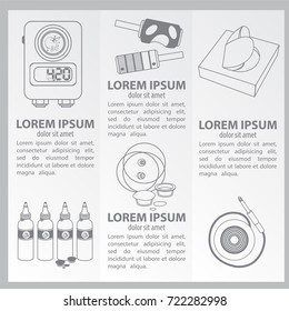 A set of banners with images of tools for tattooing. Contour illustration for design of tattoo parlors and commercial products.