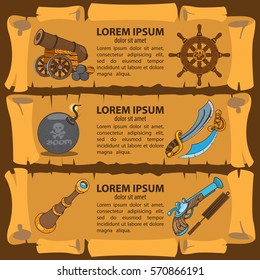Set of banners imitating ancient papyrus. Three scroll to design a pirate parties, casino, table games or mobile applications. Pirates, vintage items and marine sazochnye inhabitants.