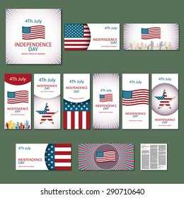 Set of banners  independence day United States of America, 4th of July art