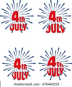 Set of banners to the independence Day of USA. The inscription July 4, on a background of fireworks or lights or star explosion.
