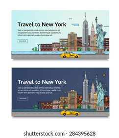 A set of banners for the Internet by the landscape of the city. Vector illustration with urban landscape of New York