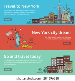 A set of banners for the Internet by the landscape of the city. Vector illustrations with urban landscape of New York