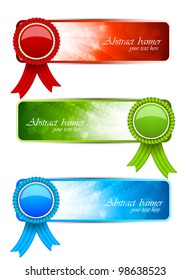Set of banners with label and ribbon