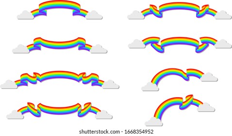 set of banners or labels with rainbow colors and clouds