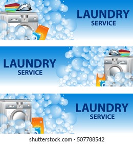 Set banners laundry service. Poster template for house cleaning services. Vector illustration.
