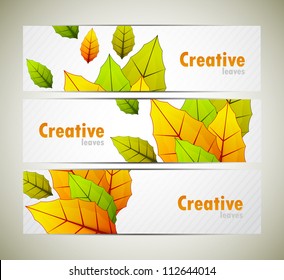 Set of banners with leaves