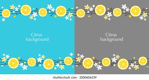 Set of banners with lemon slices, flowers and musical notes. Space for text, copy space 