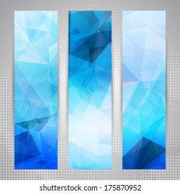 Set of banners with light blue abstract geometric polygonal pattern