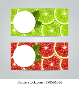 set of banners with lime, grapefruit