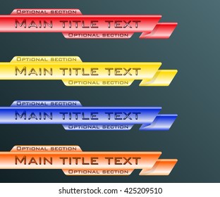 Set banners lower third blue, red, yellow and orange. Vector illustration.