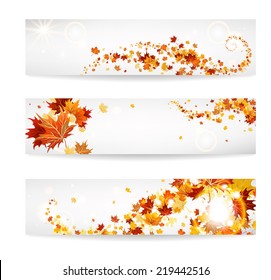 Set of banners with maple leaves. Copy space.